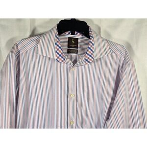 Taylor Byrd Button Up‎ Shirt Men's Size Large White With Pink And Blue Stripes